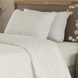 Boutique Living Cottage Garden White Cotton Floral 300 TC Single Flat Bedsheet with 1 Pillow Cover-image-26