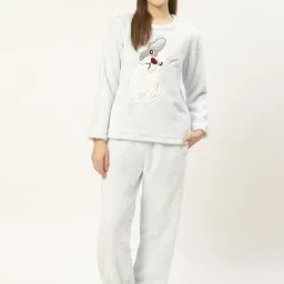 LILL Light Blue Self Design Nightsuit With Eye Mask-image-42