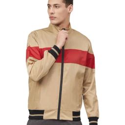 Chkokko Beige & Red Regular Fit Colour Block Sports Jacket-picture-5