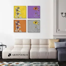 ARTE'VENUE Flowers Multicolor Canvas Wall Arts - Set of 4 (24 X 24 inch Each)-3