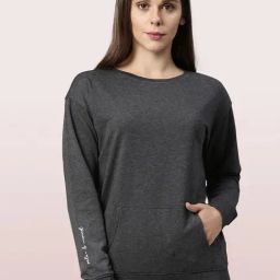 Enamor Charcoal Melange Textured Sweatshirt-image-47