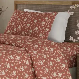 Boutique Living Cottage Garden Brown & White Cotton 300 TC Single Bedsheet with 1 Pillow Cover-image-86