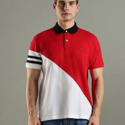 Tommy Hilfiger White & Red Cotton Regular Fit Colour Block Polo T-Shirt-15