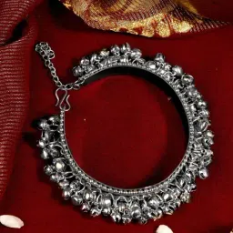 Teejh Ethnic  Anusha Silver Oxidized Ghungroo Bangle for Women-image-62