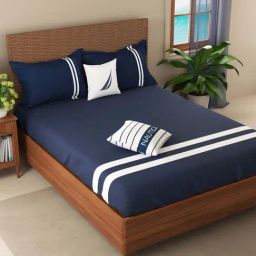 Nautica Coastal Stripe Dark Blue 100% Cotton 500 TC Super King Bed Size With Pillow Covers-image-6