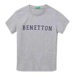 United Colors of Benetton Kids Grey Logo Print T-Shirt-image-94