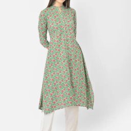 Span Green & Red Cotton Printed A Line Kurta-image-47