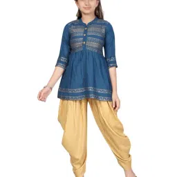 Aarika Kids Blue & Fawn Printed Kurti with Dhoti Pants-image-58