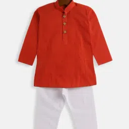 VASTRAMAY SISHU Red & White Cotton Self Kurta Set-image-98