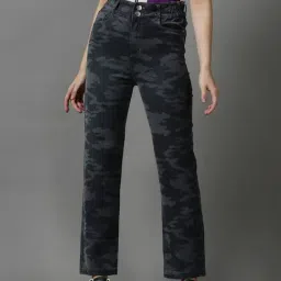 SHOWOFF Grey Cotton Camou Pattern Mid Rise Jeans-image-50
