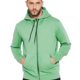 EDRIO Light Green Regular Fit Printed Hooded Sweatshirt-image-51