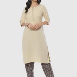 Biba Beige Regular Fit Straight Kurta-image-73