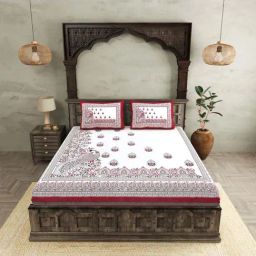 JaipurFabric Pink Cotton 254 TC Artistic Beauty King Size Bedsheet with 2 Pillow Covers-image-54