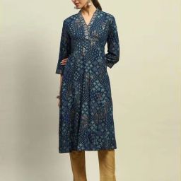 Rangriti Blue Regular Fit Printed Kurta-image-39