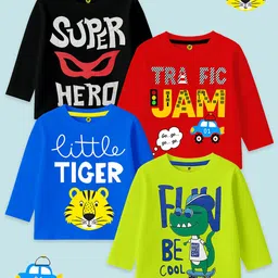 YK Boys Pack Of 4 Printed Regular Fit Full Sleeves Cotton T-shirts-picture-28
