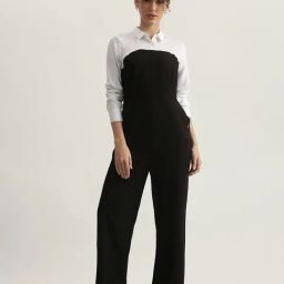 Elle Black Cotton Relaxed Fit Colour Block Jumpsuit-image-47
