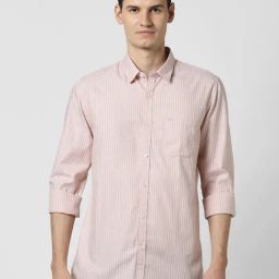 Peter England Pink Slim Fit Stripe Shirt-image-67