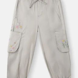 Nauti Nati Girls Grey Cotton Embroidered Regular Fit Cargo Joggers-picture-25