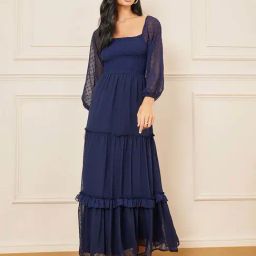 Styli Navy Self Pattern Maxi Dress-image-22