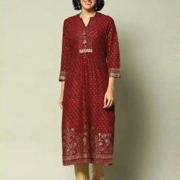 Rangriti Red Regular Fit Printed Kurta-image-74