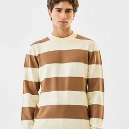 Snitch Brown & White Striped Round Neck Pullover-picture-11