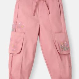Nauti Nati Girls Pink Cotton Embroidered Regular Fit Cargo Joggers-picture-38