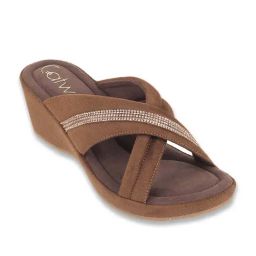 Catwalk Women's Brown Cross Strap Wedges-image-5