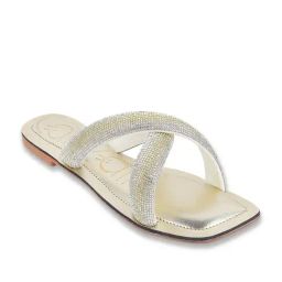 Catwalk Women's Golden Cross Strap Sandals-image-8