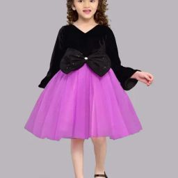 Pink Chick Kids Purple Color Block Full Sleeves Dress-image-62