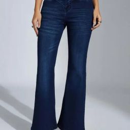 Miss Chase Navy Blue Bootcut High Rise Clean Look Regular Length Stretchable Denim Shaping Jeans-image-31