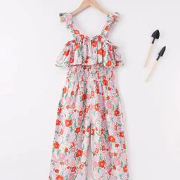 Ed-a-Mamma Kids Light Pink Floral Print Jumpsuit-image-14