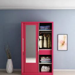 Godrej Interio Slide N Store Pro Plus 2-Door Steel Wardrobe, Blush Red (1-Year Warranty, 1 Drawer)-90