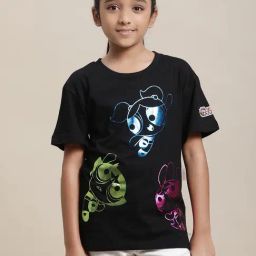 Kidsville Powerpuff Girls Printed Black Relaxed Fit T-Shirt For Girls-image-88