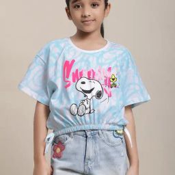 Kidsville Peanuts Printed Blue Loose T-Shirt For Girls-picture-13