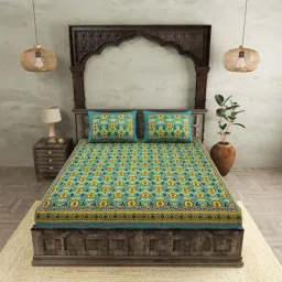 JaipurFabric Lush Green Cotton 254 TC Super King Size Bedsheet with 2 Pillow Covers-image-98