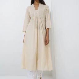 Utsa by Westside Off-White Mirror Work Cotton A-Line Kurta-picture-18