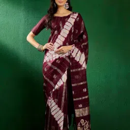 MAHALASA Wine Printed Saree With Unstitched Blouse-image-95