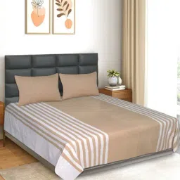 Saral Home Balanced Handmade Stripes Beige 200 TC Cotton King Bedsheet with 2 Pillow Covers-image-92