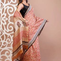 Unnati Silks Red Printed Saree With Unstitched Blouse-picture-37