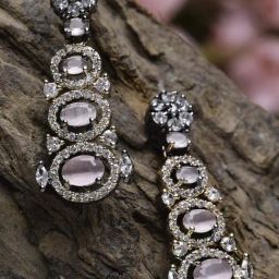 Zeneme Rose Gold Gun Metal Toned Pink AD Minimalist Drop Earrings-13