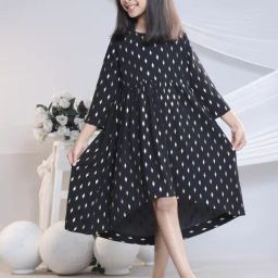Misbis Girls Black Comfort Fit Printed Dress-image-85