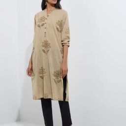 Utsa by Westside Taupe Floral Design Cotton Straight Kurta-picture-34