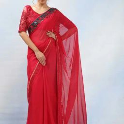 MAHALASA Red Embellished Saree With Unstitched Blouse-picture-13