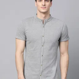 ManQ CASUAL Men Grey Melange Slim Fit Solid Knitted Casual Shirt-image-28