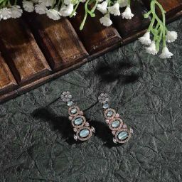 Zeneme Rose Gold Gun Metal Toned Green AD Minimalist Drop Earrings-20