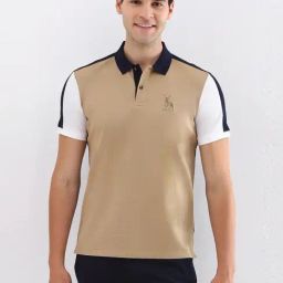 Allen Solly Beige Cotton Regular Fit Colour Block Polo T-Shirt-image-25