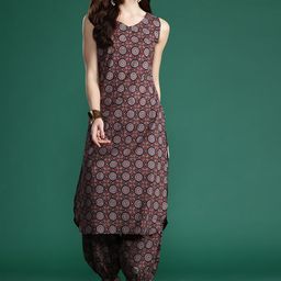 Indo Era Ajrakh Printed Regular Pure Cotton Kurta with Salwar-25