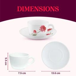 Larah by Borosil Multicolor Ceramic Opalware Cup and Saucer Set of 12 140ml image 4