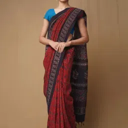 Unnati Silks Red Silk Printed Saree With Unstitched Blouse-picture-16
