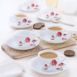 Larah by Borosil Multicolor Ceramic Opalware Cup and Saucer Set of 12 140ml-14